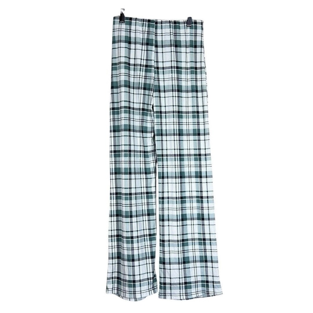 Caution to the Wind Plaid Knit Wide Leg Pants Green White Retro Festival Size S - Picture 5 of 6
